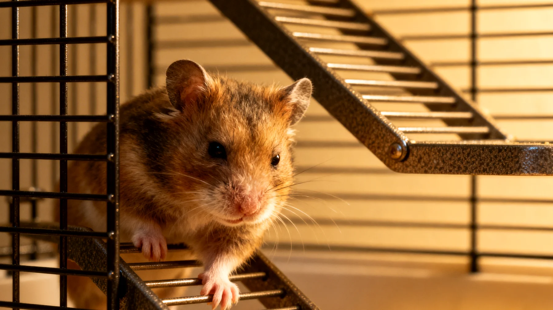 Ältere Hamster haben oft Schwierigkeiten beim Klettern und Bewegen in mehrstöckigen Käfigen, was zu Stürzen und Verletzungen führen kann, während ihre nachlassende Mobilität eine altersgerechte Käfiggestaltung erfordert"