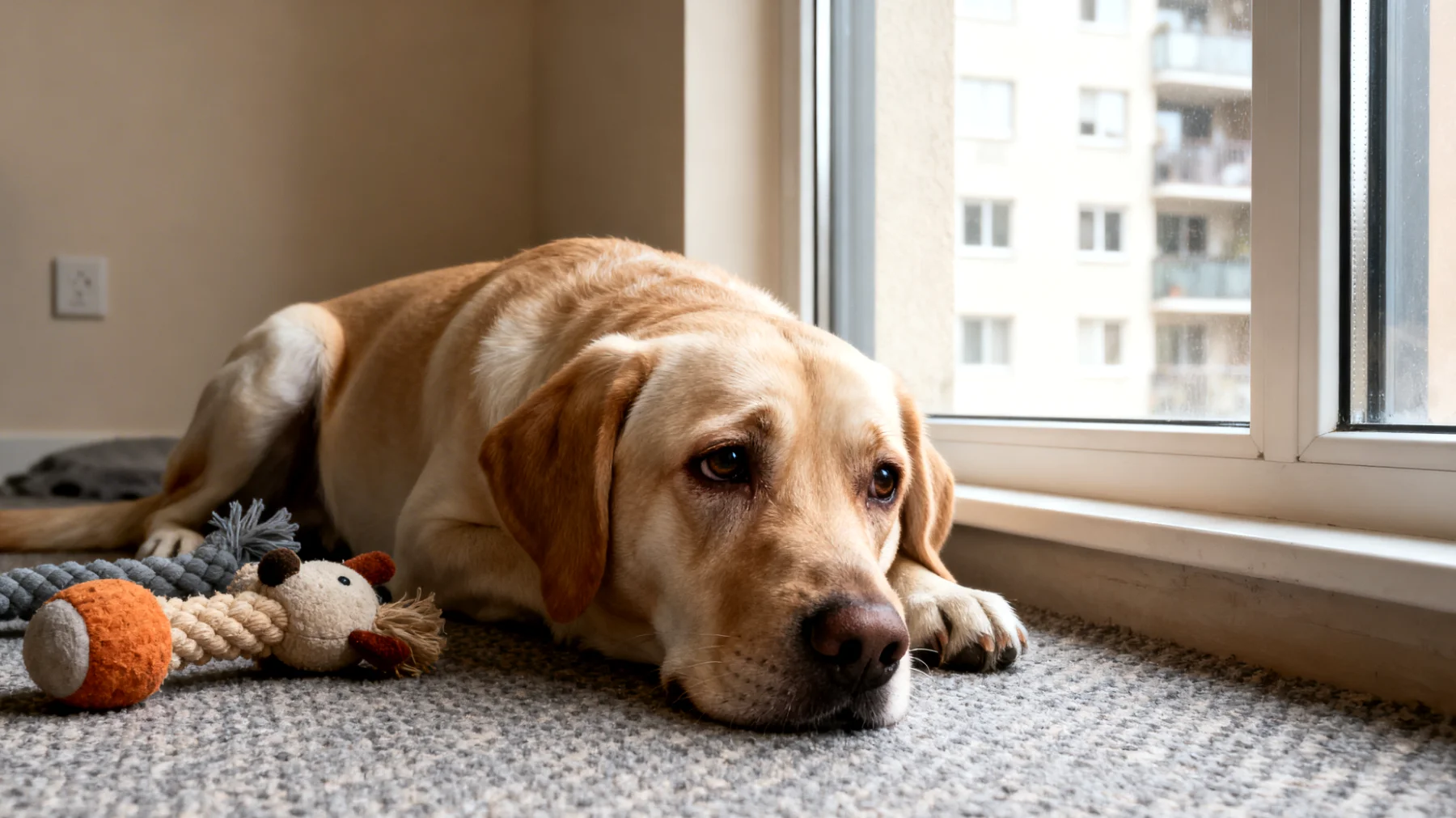 Hunde können in der Wohnung unter Bewegungsmangel und Langeweile leiden, was zu Verhaltensproblemen, Übergewicht und psychischem Stress führen kann, wenn sie nicht ausreichend körperlich und geistig ausgelastet werden"
