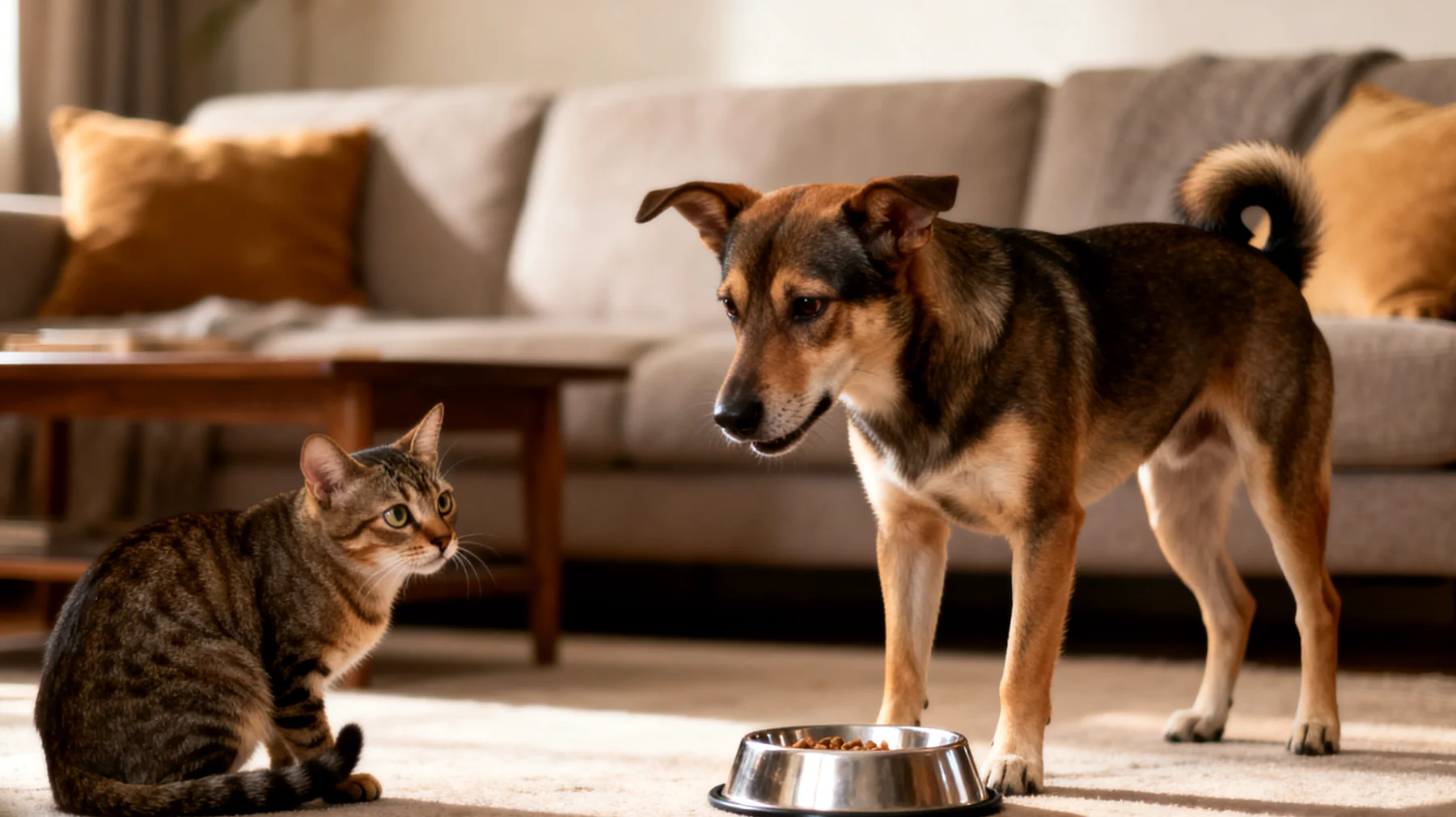 Hunde zeigen oft territoriales oder dominantes Verhalten gegenüber anderen Haustieren im Haushalt, was zu Spannungen, Ressourcenverteidigung und Konflikten beim Zusammenleben führen kann"
