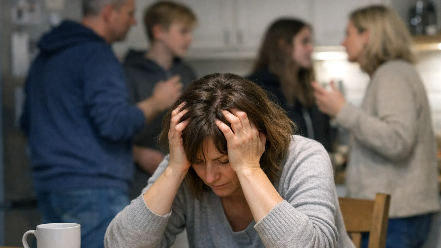 Eine Mutter erlebt zunehmende Spannungen mit Jugendlichen, die durch widersprüchliche Erziehungsansätze innerhalb der erweiterten Familie entstehen. Großeltern, Tanten und Onkel untergraben regelmäßig ihre elterlichen Entscheidungen, indem sie den Jugendlichen gegenüber andere Regeln und Werte vermitteln. Dies führt zu Verwirrung bei den Jugendlichen und zu einem Gefühl von Isolation und fehlender Unterstützung bei der Mutter."