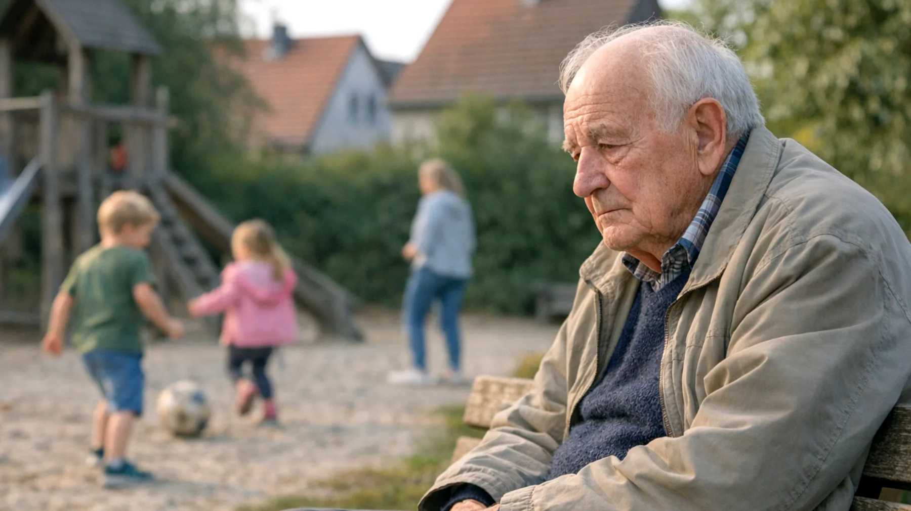 Der Opa fühlt sich körperlich erschöpft und hat wenig Energie, um mit seinen kleinen Enkeln Schritt zu halten. Er möchte Zeit mit ihnen verbringen, merkt aber, dass ihm die Kraft fehlt, um ihre Aktivitäten zu begleiten, mit ihnen zu spielen oder auf ihre ständigen Bedürfnisse einzugehen. Dies erzeugt in ihm ein Gefühl der Unzulänglichkeit und Traurigkeit."