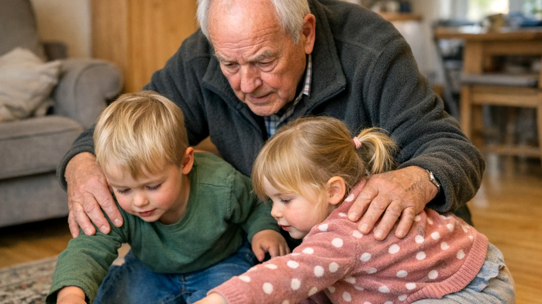 Der Opa neigt dazu, seine kleinen Enkelkinder übermäßig zu beschützen: Er lässt sie nicht alleine spielen, greift sofort ein, bevor sie Fehler machen können, und vermeidet jede Situation, die er als minimal riskant empfindet. Dieses Verhalten verhindert, dass die Kinder grundlegende Autonomie entwickeln und lernen, mit kleinen alltäglichen Herausforderungen umzugehen."