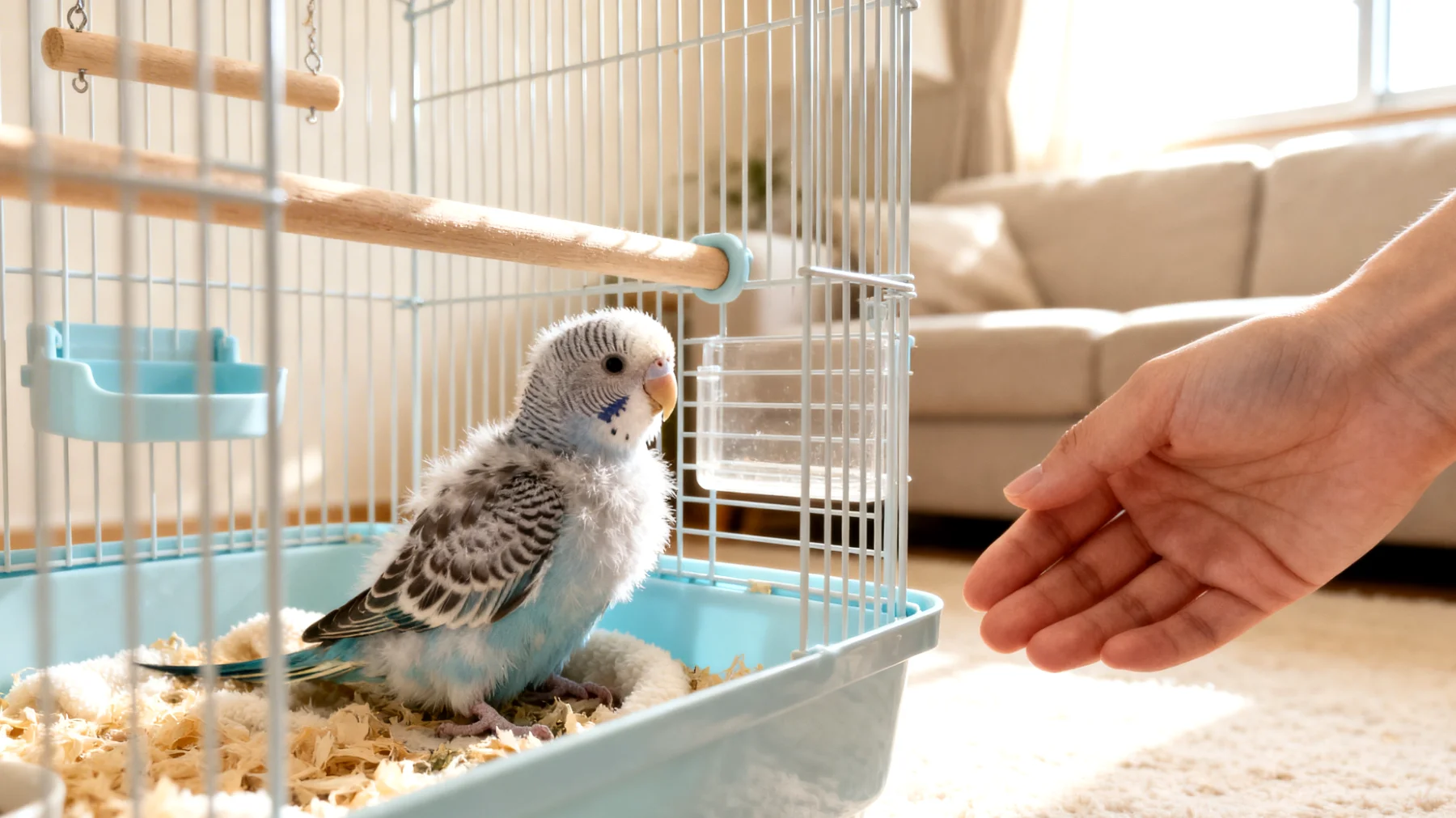 Wellensittich-Küken benötigen in den ersten Lebenswochen besondere Aufmerksamkeit bei der Käfiggestaltung und -platzierung im Haus, um sichere Entwicklungsbedingungen zu gewährleisten und gleichzeitig eine frühe Sozialisierung mit Menschen zu ermöglichen"